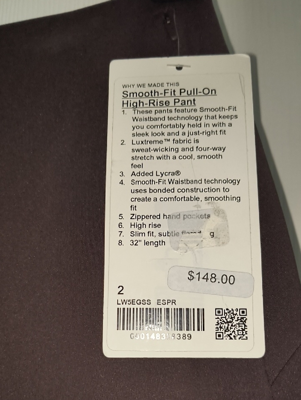 Lululemon Smooth Fit Pull-On High-Rise Pant In Espresso Size 2 NWT - Picture 5 of 7